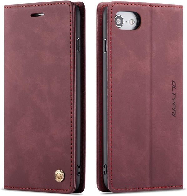 QLTYPRI Vintage PU Leather Wallet Case for iPhone 6/6S, Card Slot Kickstand, Shockproof Flip Cover - Red Wine