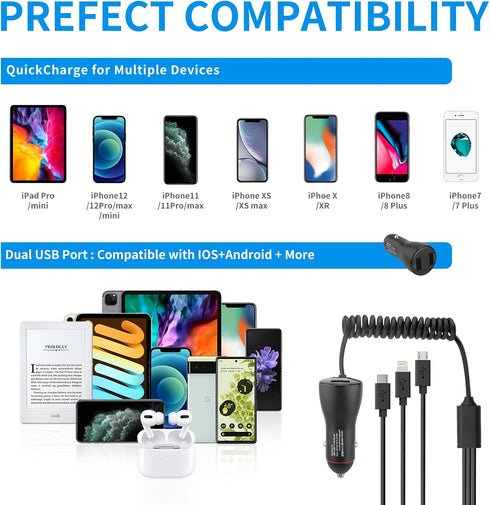 Fast Car Charger, Upgrade Dual USB Rapid Adapter Compatible with iPhone 15/14/13 Pro Max/13/12/11/Xs/XS