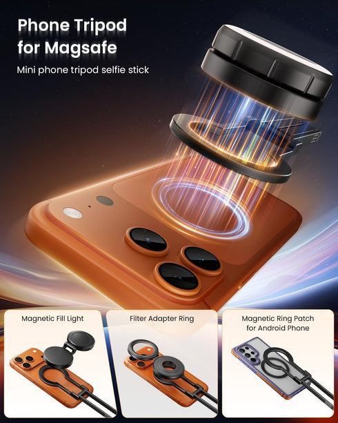 Maectech Magnetic Phone Tripod Smartphone Stand for Magsafe Tripod Phone Mount Selfie Stick for iPhone for Magsafe