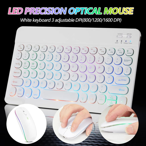 Ultra-Slim Bluetooth Keyboard and Mouse, Portable Mini Wireless Keyboard Rechargeable with 7-Color Backlit for iPad,