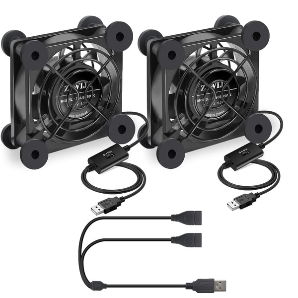 ZIWIJE 2Pack Quiet USB Fan 80mm, 3 Speeds Controller 5V USB Cooling Cooler
