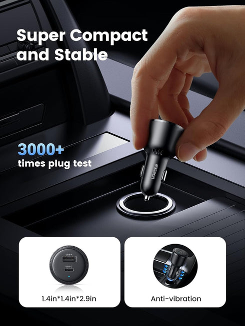 UGREEN 63W USB C Car Charger Adapter, PPS 45W Super Fast Charging for iPhone 15/14/13/12, Galaxy S24/S23/S22