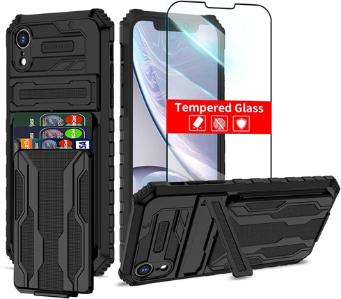 iPhone XR Case with Card Holder Detachable Wallet Cover, Built-in Kickstand & Screen Protectors, Shockproof Phone Case
