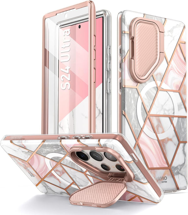 i-Blason Cosmo Case for Samsung Galaxy S24 Ultra - Slim Marble Design, Built-in Screen Protector, Kickstand, S Pen &