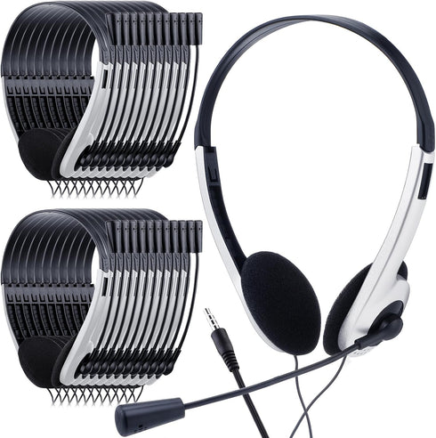 Yunsailing 30 Pack Kids Headphones with Microphone, Lightweight Adjustable Earphones, 3.5 mm Jack (White)