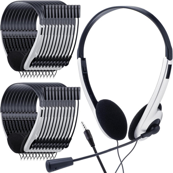 Yunsailing 30 Pack Kids Headphones with Microphone, Lightweight Adjustable Earphones, 3.5 mm Jack (White)