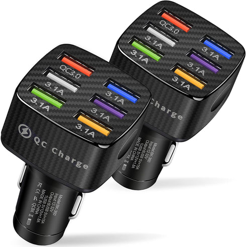 Amiss Car Charger Adapter, 6 USB Multi Port Fast Charger with QC 3.0 and 5 Other Ports, Car Interior Accessories for