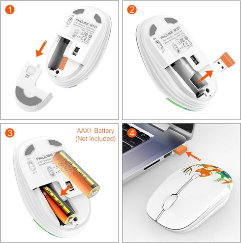 Cute Wireless Mouse, Dual Mode Bluetooth Mouse with 2.4GHz USB Receiver for Laptop, iPad, MacBook, Silent Cartoon Fox