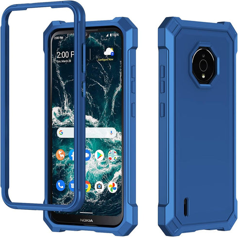 Nokia C200 Case, Blue 360 Full-Body Soft TPU Bumper with Tempered Glass Screen Protector