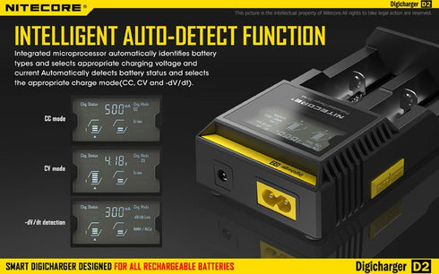 Nitecore D2 Smart Charger 2015 Version with LCD Display for Li-ion, IMR, LiFePO4 18650 26650 22650 17670 18490 17500