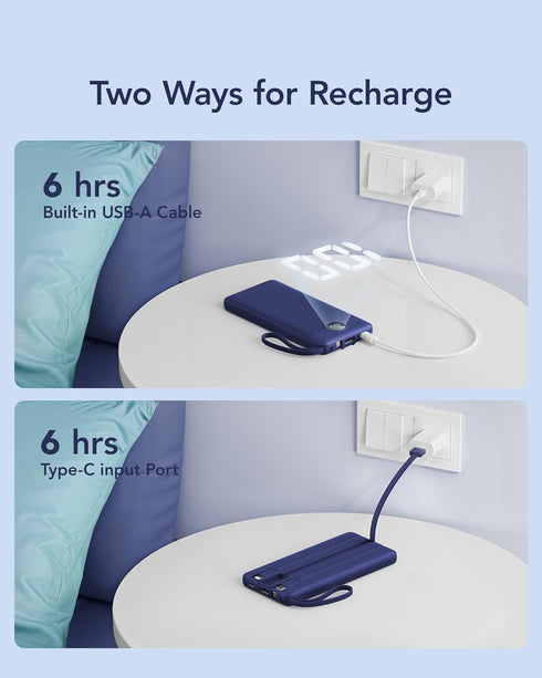 VRURC 10000mAh, Pack 5 2 17 16 15 14 13, Portable Charger for iPhone, USB C Power Bank Slim Travel Battery Built