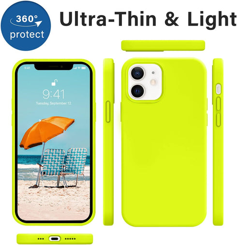 AOTESIER iPhone 12 & 12 Pro Case, Fluorescent Yellow, Silky Touch Premium Soft Liquid Silicone Anti-Fingerprint Cover