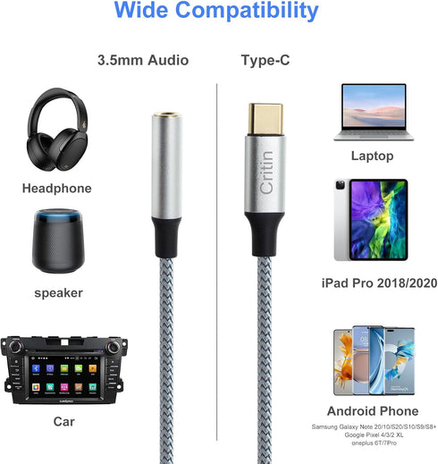 USB C to 3.5mm Jack Adapter for Samsung Galaxy S23, S22, Note10, A80, Huawei P60, Xiaomi - Aux Headphone Dongle Cable.