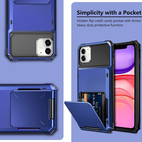 Vofolen Case for iPhone 11 Wallet 4-Card Holder ID Slot Flip Door Hidden Pocket Anti-Scratch