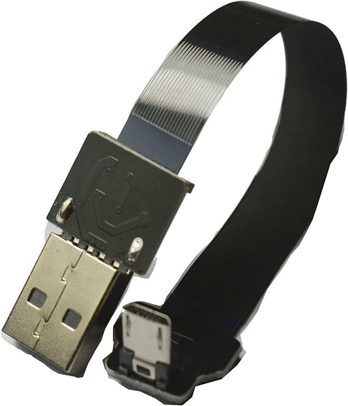 Short Micro USB Flat Slim Thin Ribbon FPC Cable Micro USB 90 Degree Angle to Standard USB A for Charging and Sync