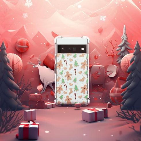 Gingerbread Man Christmas Clear Phone Case for Google Pixel 6a - Soft Slim Shockproof Cover for Boys & Girls.