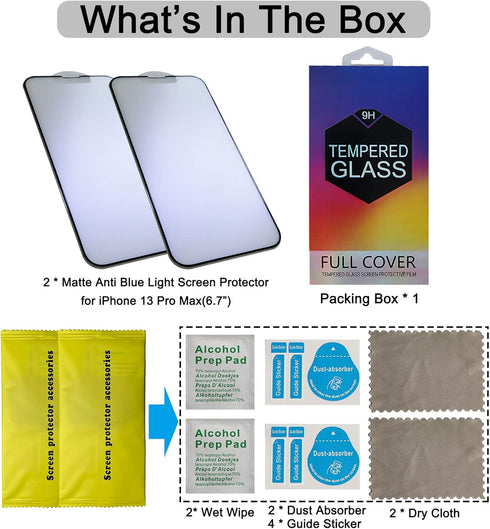 2 Pack Matte Anti Blue Light Screen Protector for iPhone 13 Pro Max/iPhone 14 Plus, Scratch Resistant, Eye Protection,