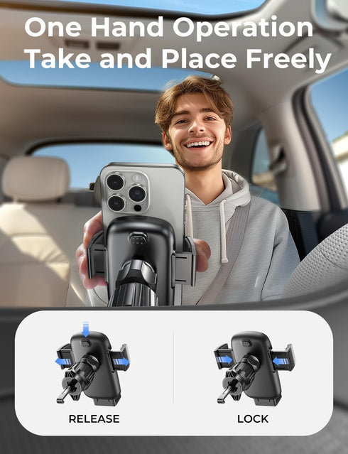 LISEN 360 Car Vent Phone Mount, Upgrade Phone Holders for Your Car Vent Wider Clamp & Metal Hook Phone Holder [Thick