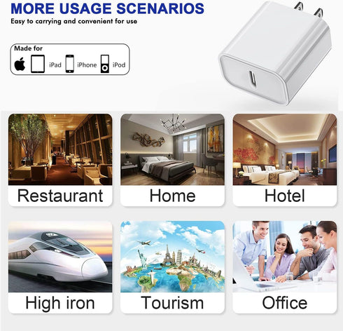 3Pack iPhone 15 Charge Block, USB C Charger Adapter, 20W Power Delivery Fast Charging Block for iPhone 15/14/13