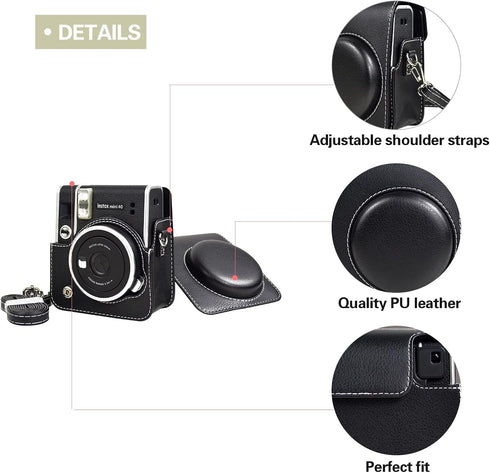 Rieibi Protective Case for Fujifilm Instax Mini 40, PU Leather Bag Cover with Strap for Instant Camera