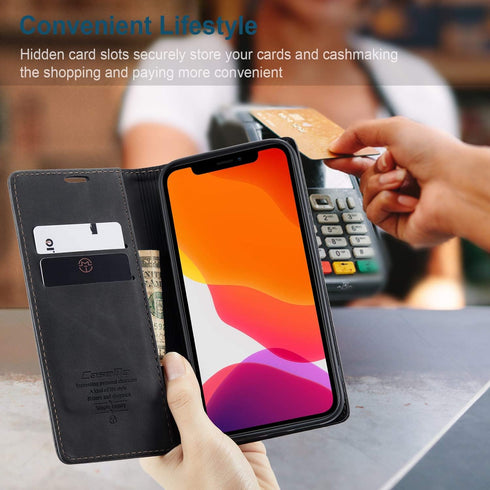 SINIANL Leather Wallet Case for iPhone 12 Pro Max, Book Folding Flip Case with Credit Card Holder, Black