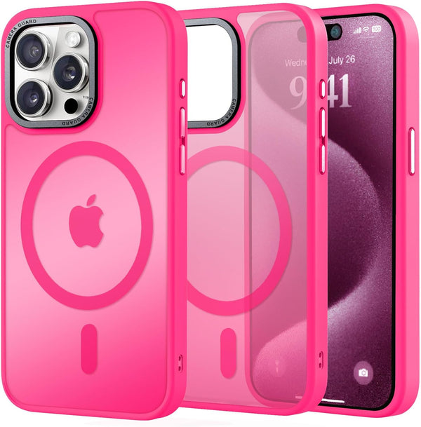 Vooii Strong Magnetic Case for iPhone 15 Pro Max, Slim Shockproof, 13FT Military Grade, Matte Hot Pink, Compatible with