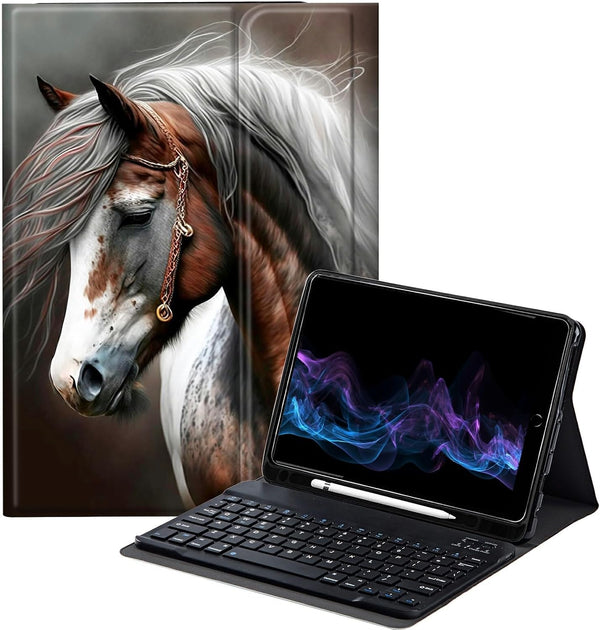 Horse Keyboard Case for iPad 10th Generation 10.9 Inch 2022, Slim Stand Protective Cover with Detachable Bluetooth
