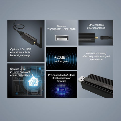 SONOFF Zigbee 3.0 USB Dongle Plus Gateway, Universal USB Adapter with Antenna for Home Assistant, 1 Pack