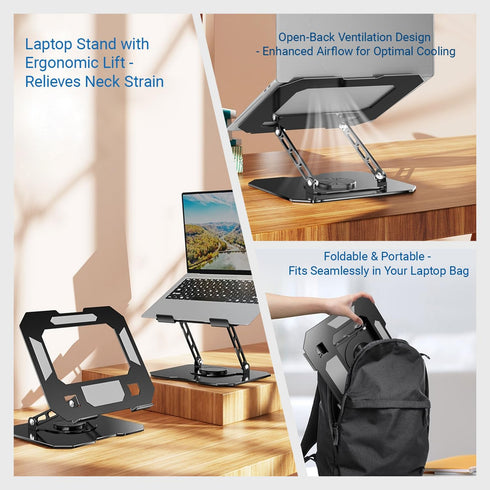Generic 360 10-16 Inch Rotating Laptop Stand for Desk, Heavy Duty Solid Steel Ergonomic Laptop Riser, Foldable Portable