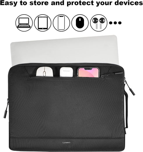 LANDICI 360° Protective Laptop Sleeve Case 14 15 Inch, Waterproof Slim Computer Cover Bag Compatible with MacBook Air