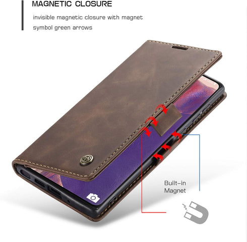 Samsung Galaxy Note 20 Wallet Case, Coffee Retro PU Leather Flip Cover with Card Slots and Kickstand