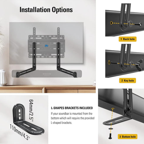 Mounting Dream Soundbar Mount Bracket - Fits Most Sound Bars Up to 15 Lbs, Mounting Above or Under TV, MD5420