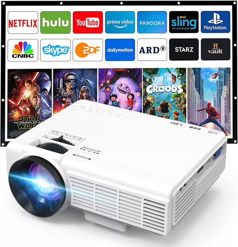 Mini Projector, 1080P Full HD Supported Portable Home Movie Theater Projector Compatible with TV Stick