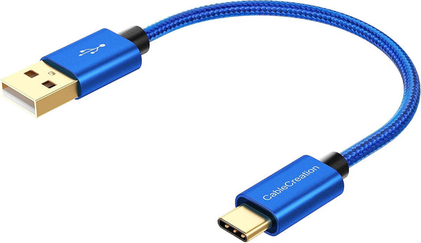 CableCreation Blue 6 inch USB to USB C Cable, 3A Fast Charging, Braided USB C Male to Male for Power Bank, Galaxy S23