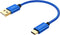 CableCreation Blue 6 inch USB to USB C Cable, 3A Fast Charging, Braided USB C Male to Male for Power Bank, Galaxy S23