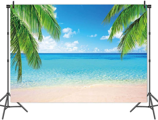 7x5ft Summer Beach Photography Backdrop, Sea Ocean Palm Leaf Background for Wedding & Party Supplies