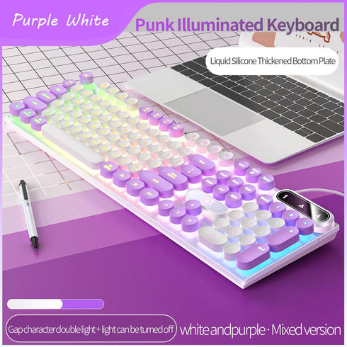 TsuvyXeg Gaming Keyboard Wired E-Sports Key Board RGB Backlit Computer Keyboard Round Key for Desktop Laptop PC Mac
