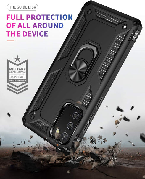 Samsung A02s Case with HD Screen Protector, Military-Grade Kickstand Holder, Shockproof Cover for Galaxy A02s, Black