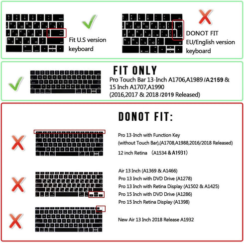 USA Version Silicone French AZERTY Keyboard Cover for MacBook Pro 13 15 inch - Model: A2159 A1989 A1706/A1990