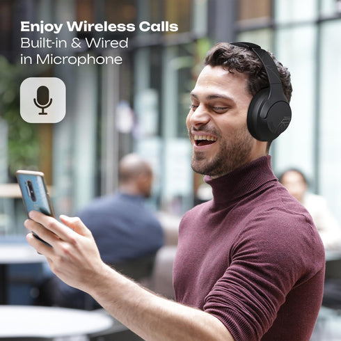 PowerLocus Bluetooth Headphones Over Ear, 50H Playtime with 4 EQ Modes Wireless Headphones with Microphone, HiFi Stereo Deep Bass, Soft Ear Cups, Foldable Lightweight Headset for Travel/Office/Workout