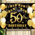 Saliyaa 7x5ft Happy 50th Birthday Backdrop, Black Gold Birthday Sign Poster for Men Women 50th Party