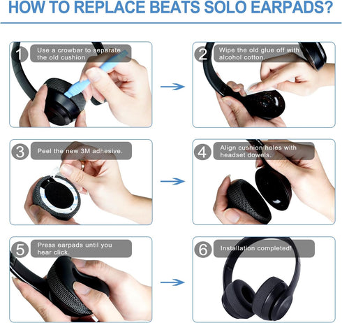GVOEARS Ear Pads Replacement for Beats Solo 3, Earpad Cushions Compatible with Beats by Solo3/Solo2 Wireless ON-Ear