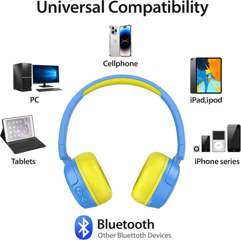 Contixo KB-5 Kids Headphones - Foldable Bluetooth Wireless Over The Ear Headphones for Kids - 85dB Volume Limited (Blue
