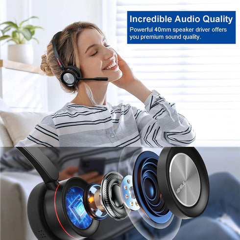 Wireless Bluetooth Headset with Microphone for PC/Computer/Laptop/Cellphone, Bluetooth Headphones with Mic Mute & USB
