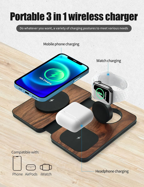 3-in-1 Charging Station for Apple Devices, Fast Mag Safe Wireless Charger for Cell Phone, AirPods, iWatch