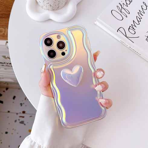 Qokey Cute 3D Love Heart Wave Frame Soft TPU Sparkle Bling Phone Case for iPhone 12 Pro 6.1" (Not fits iPhone 12)