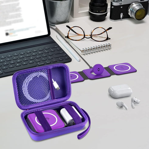 Travel Case for UCOMX 3 in 1 Wireless Charger, Foldable Magnetic Charging Station Storage Holder Bag, Purple