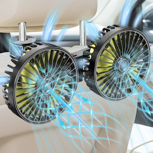 Car Backseat Fan for Backseat Kids, Dual Head Usb Car Headrest Fan