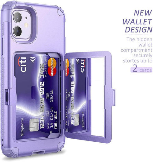 WeLoveCase iPhone 11 Wallet Case, Light Purple Defender Credit Card Holder with Hidden Mirror & Heavy Duty Protection