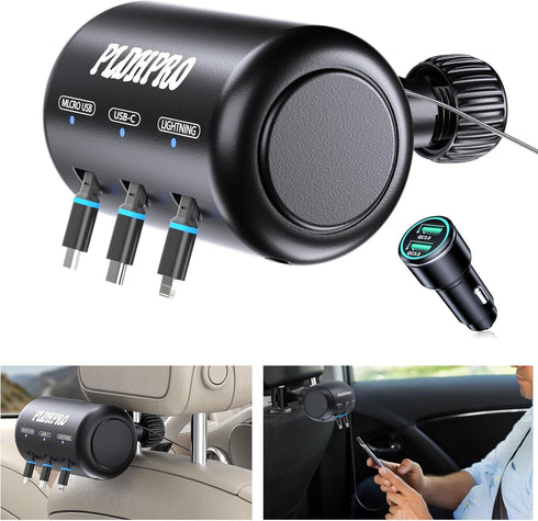 Uber Accessories 3 in 1 Backseat Car Charging Station Box with QC 3.0 Adapter, 36W Retractable Multi Devices Car